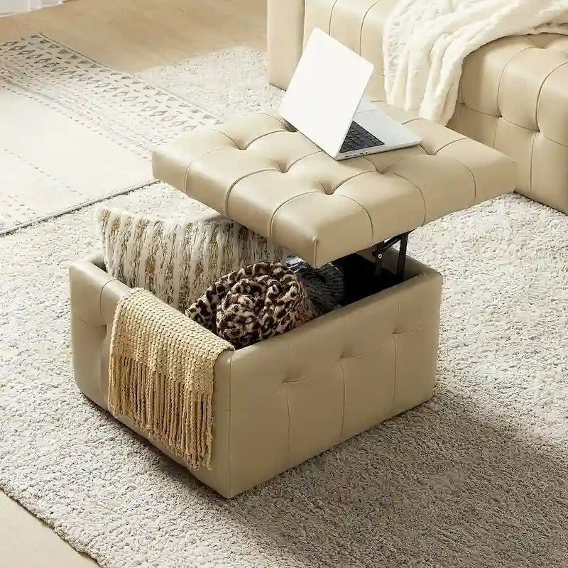 Genuine Leather Sectional Sofa with Tufted Design
