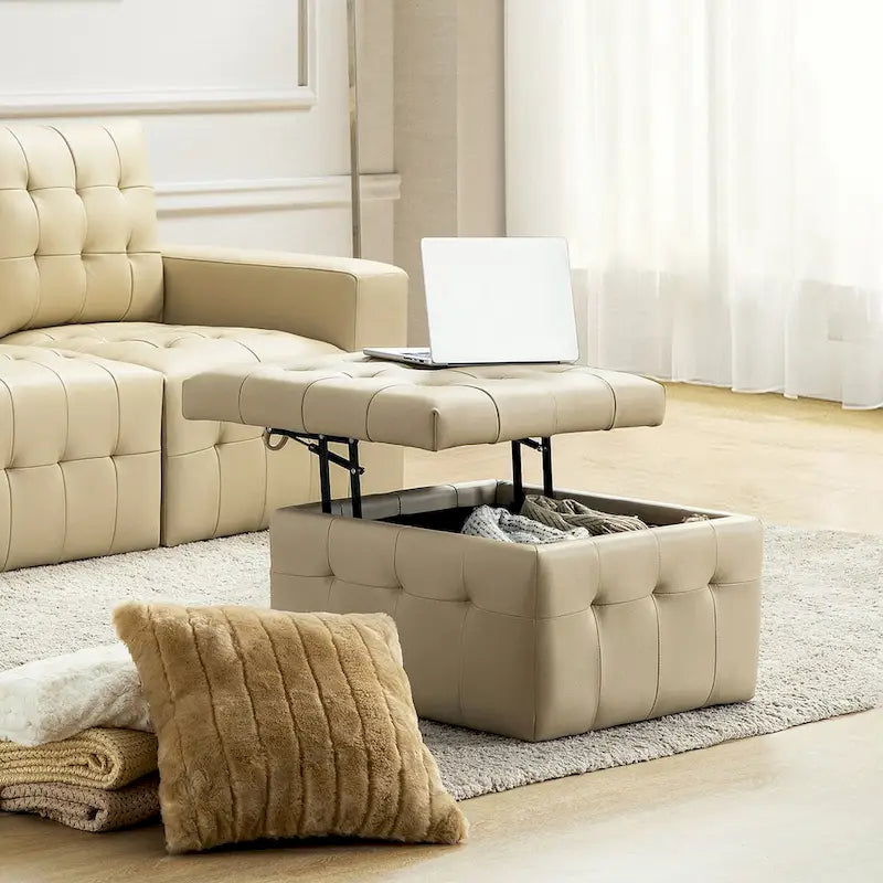 Genuine Leather Sectional Sofa with Tufted Design