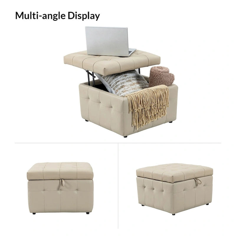 Genuine Leather Sectional Sofa with Tufted Design