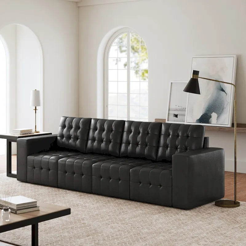 Genuine Leather Sectional Sofa with Tufted Design