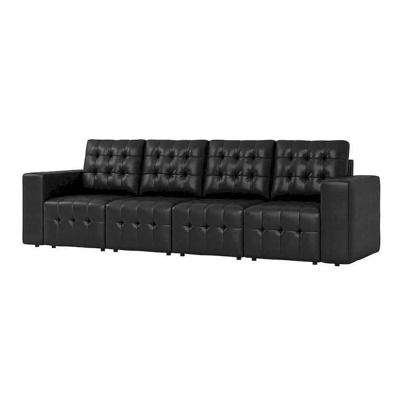 Genuine Leather Sectional Sofa with Tufted Design