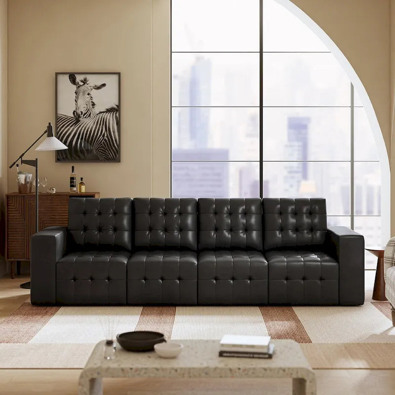 Genuine Leather Sectional Sofa with Tufted Design