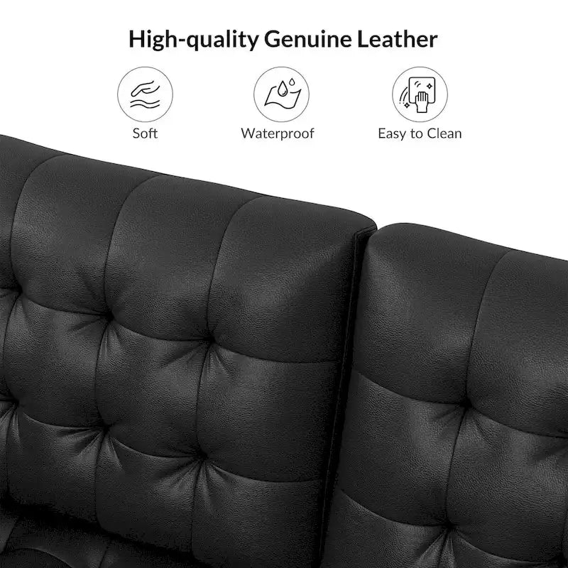 Genuine Leather Sectional Sofa with Tufted Design