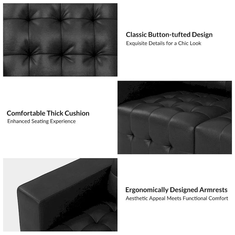 Genuine Leather Sectional Sofa with Tufted Design