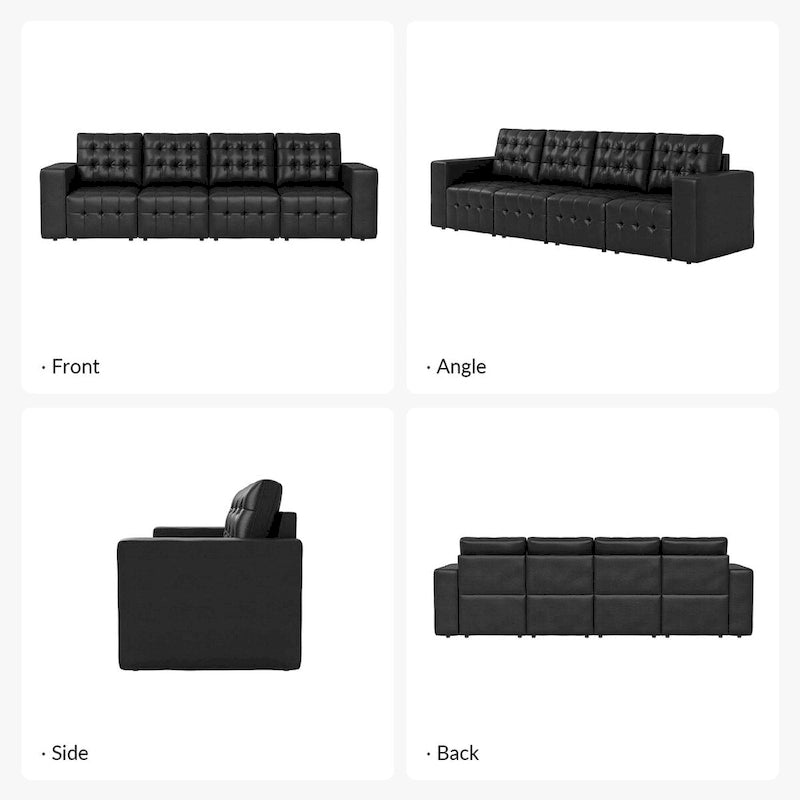 Genuine Leather Sectional Sofa with Tufted Design