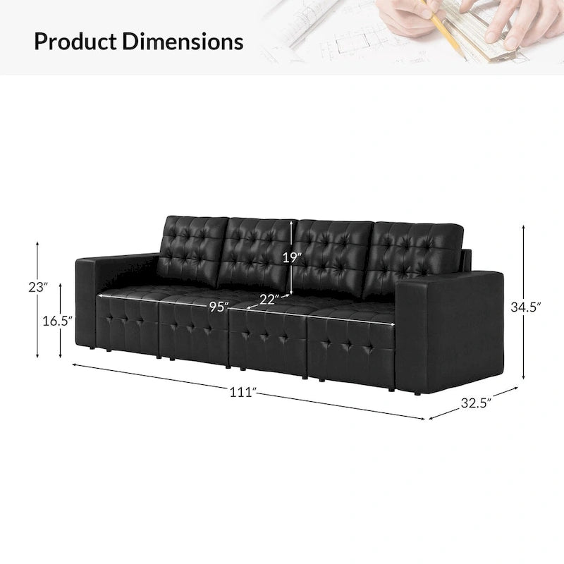 Genuine Leather Sectional Sofa with Tufted Design