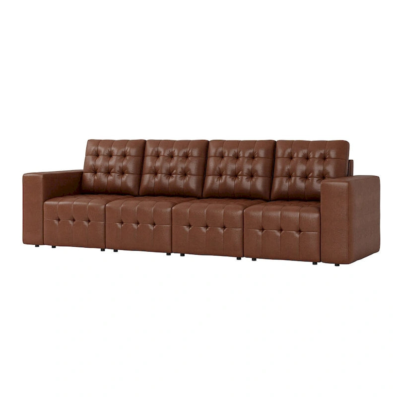 Genuine Leather Sectional Sofa with Tufted Design