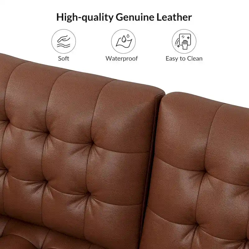 Genuine Leather Sectional Sofa with Tufted Design
