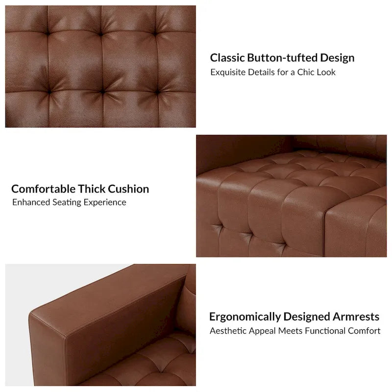 Genuine Leather Sectional Sofa with Tufted Design