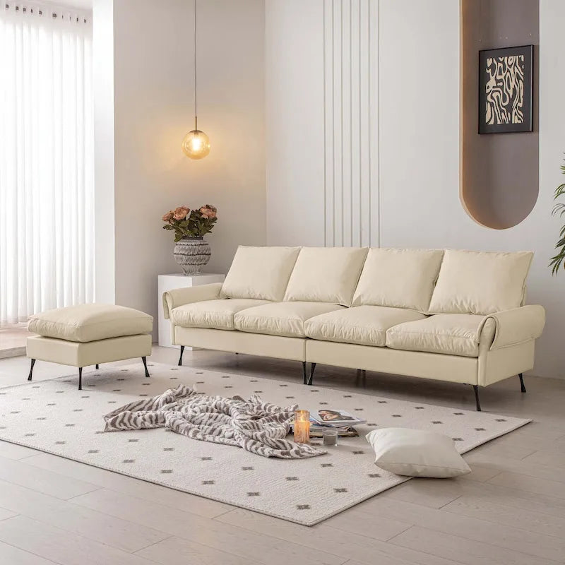 104.5" Modern Technical Leather L-Shaped Sofa with Ottoman
