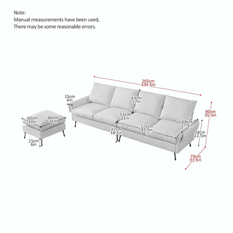 104.5" Modern Technical Leather L-Shaped Sofa with Ottoman