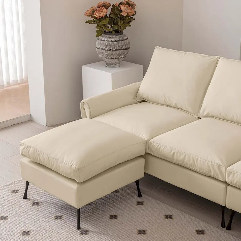 104.5" Modern Technical Leather L-Shaped Sofa with Ottoman