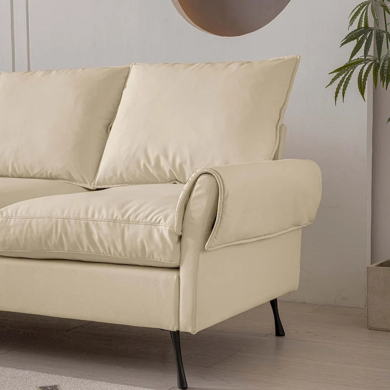 104.5" Modern Technical Leather L-Shaped Sofa with Ottoman