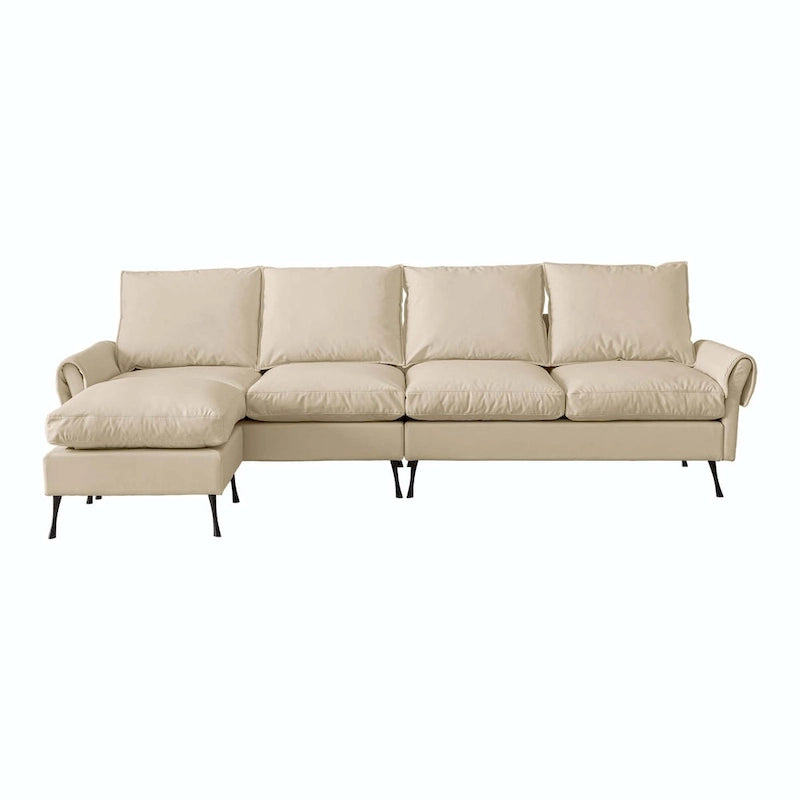 104.5" Modern Technical Leather L-Shaped Sofa with Ottoman