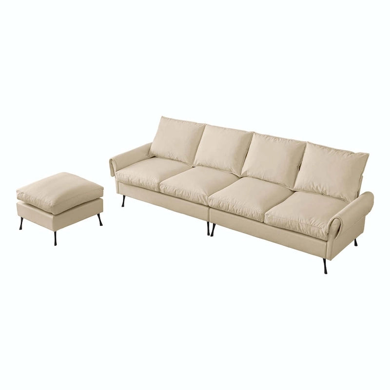 104.5" Modern Technical Leather L-Shaped Sofa with Ottoman