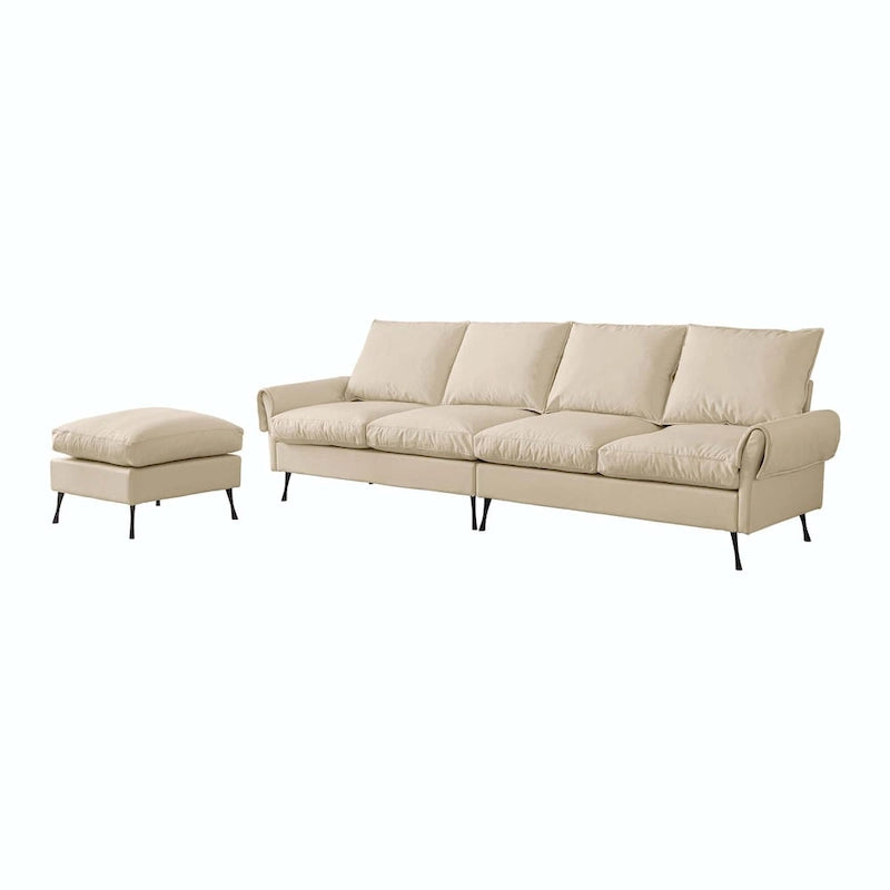 104.5" Modern Technical Leather L-Shaped Sofa with Ottoman