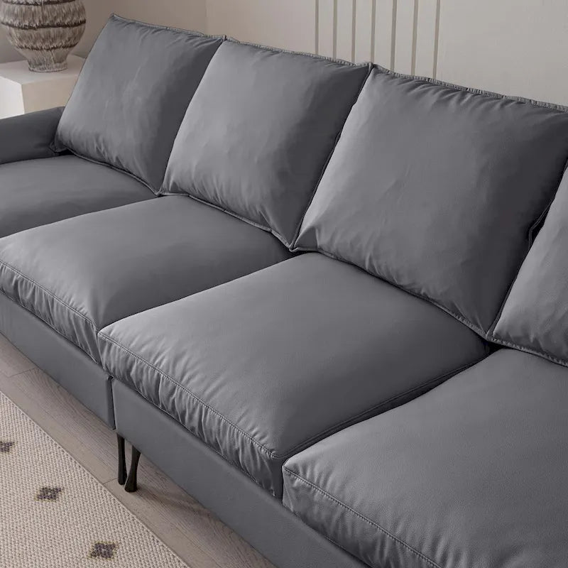 104.5" Modern Technical Leather L-Shaped Sofa with Ottoman