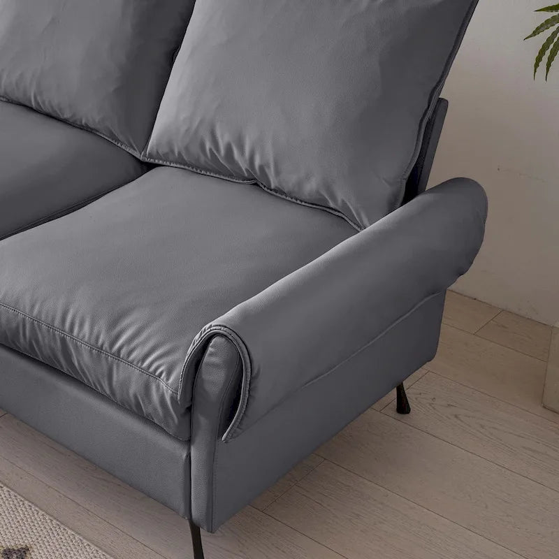 104.5" Modern Technical Leather L-Shaped Sofa with Ottoman