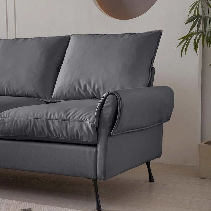 104.5" Modern Technical Leather L-Shaped Sofa with Ottoman