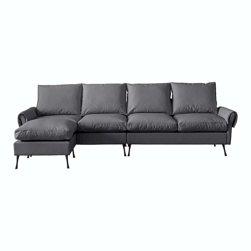 104.5" Modern Technical Leather L-Shaped Sofa with Ottoman