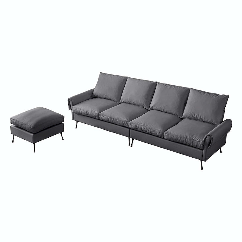 104.5" Modern Technical Leather L-Shaped Sofa with Ottoman