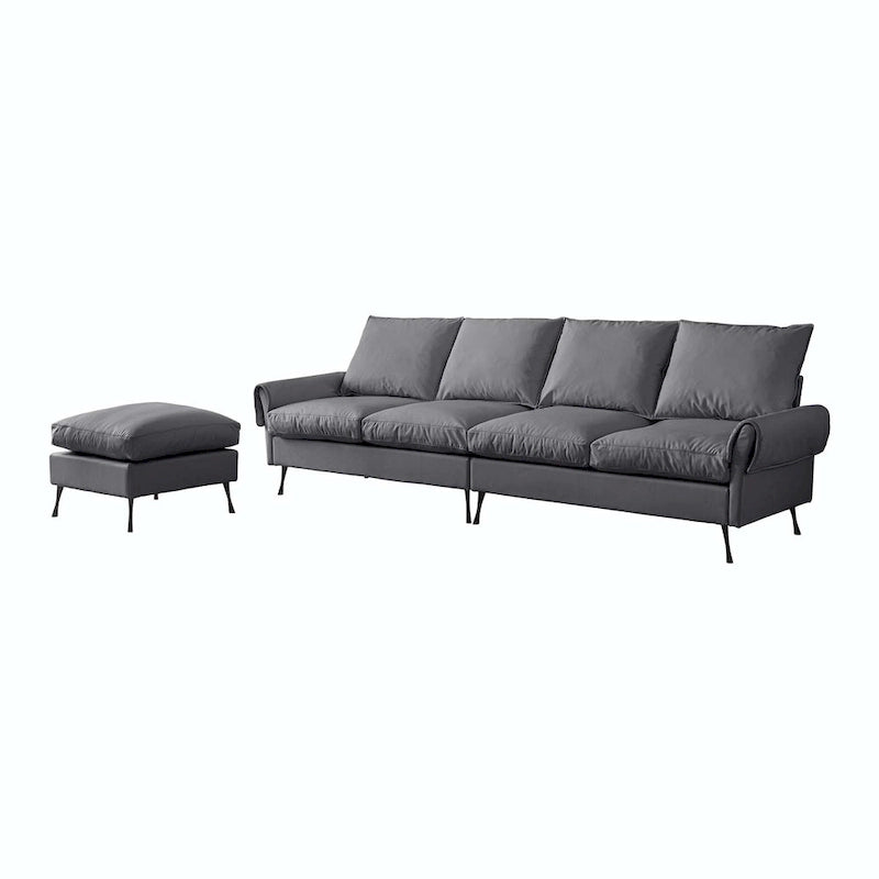 104.5" Modern Technical Leather L-Shaped Sofa with Ottoman