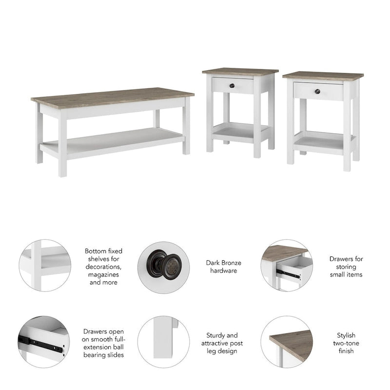 Farmhouse Coffee Table with End Tables