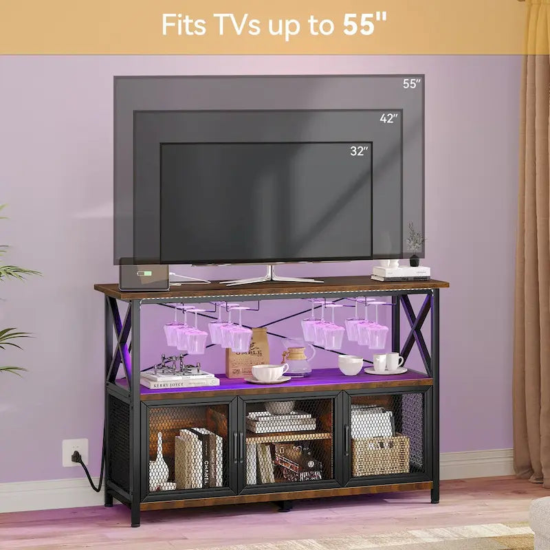 47" Wine Bar Cabinet with LED Lights & Power Outlets