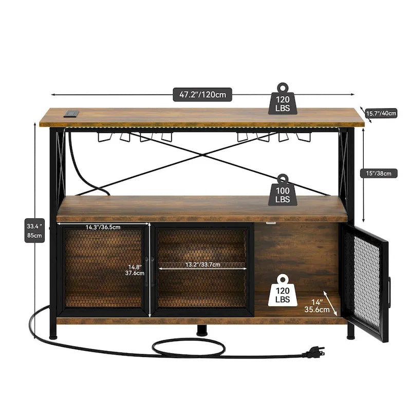 47" Wine Bar Cabinet with LED Lights & Power Outlets