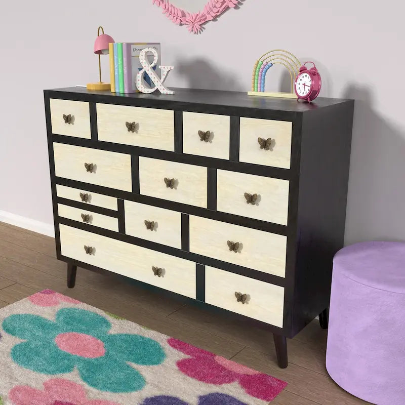 13-Drawer Sideboard in Ebony and Washed Ivory
