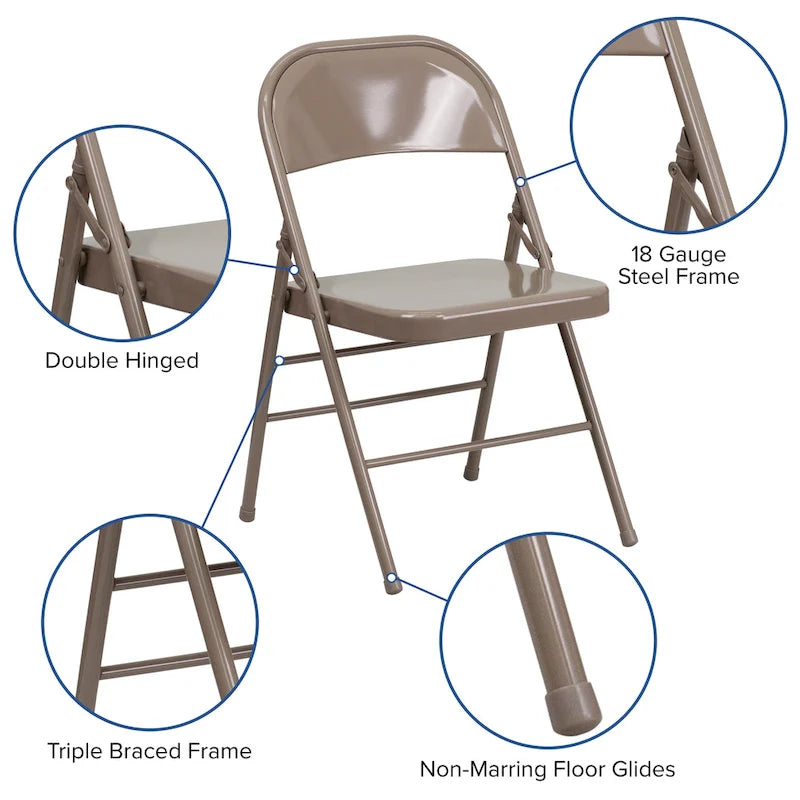 4-Pack Metal Folding Chair, Triple Braced & Double Hinged