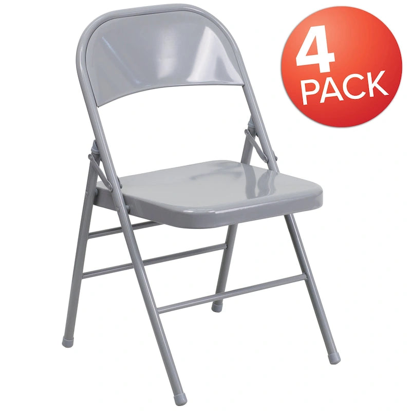 4-Pack Metal Folding Chair, Triple Braced & Double Hinged