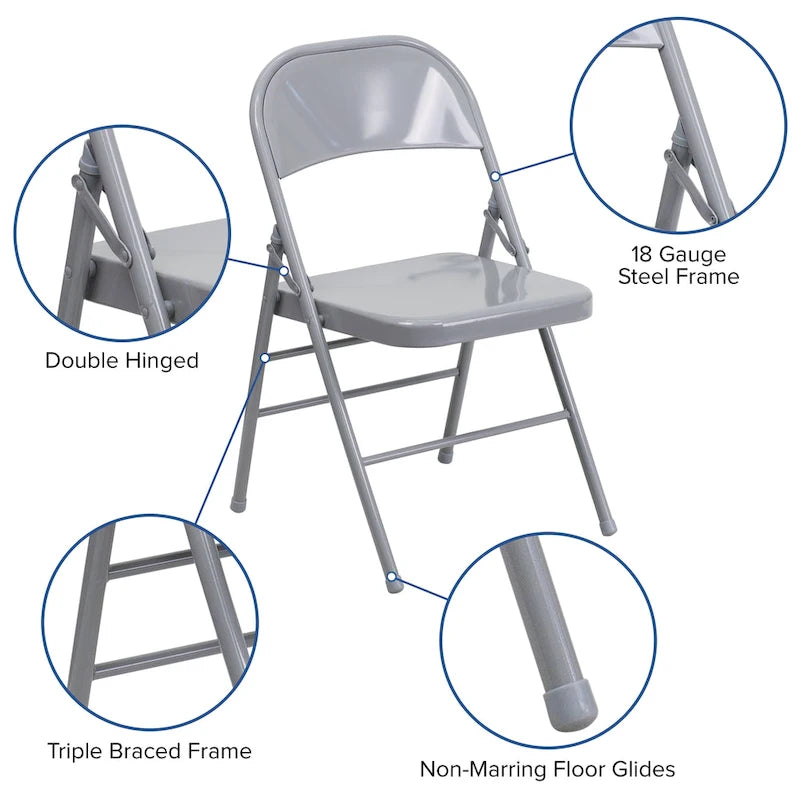 4-Pack Metal Folding Chair, Triple Braced & Double Hinged
