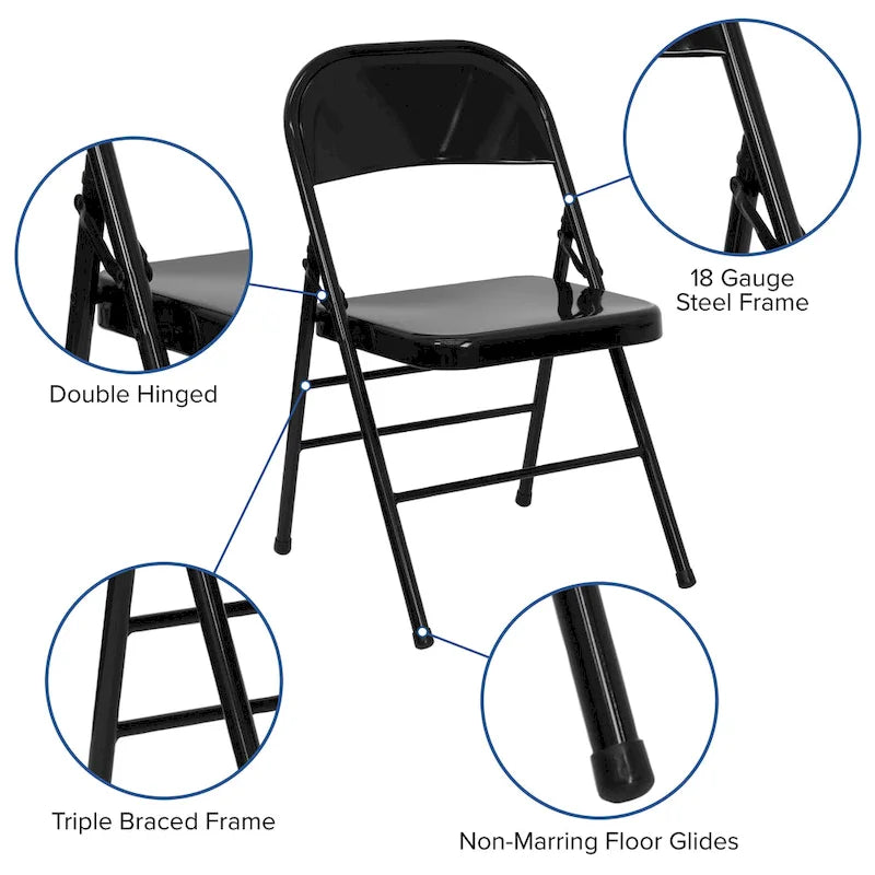 4-Pack Metal Folding Chair, Triple Braced & Double Hinged