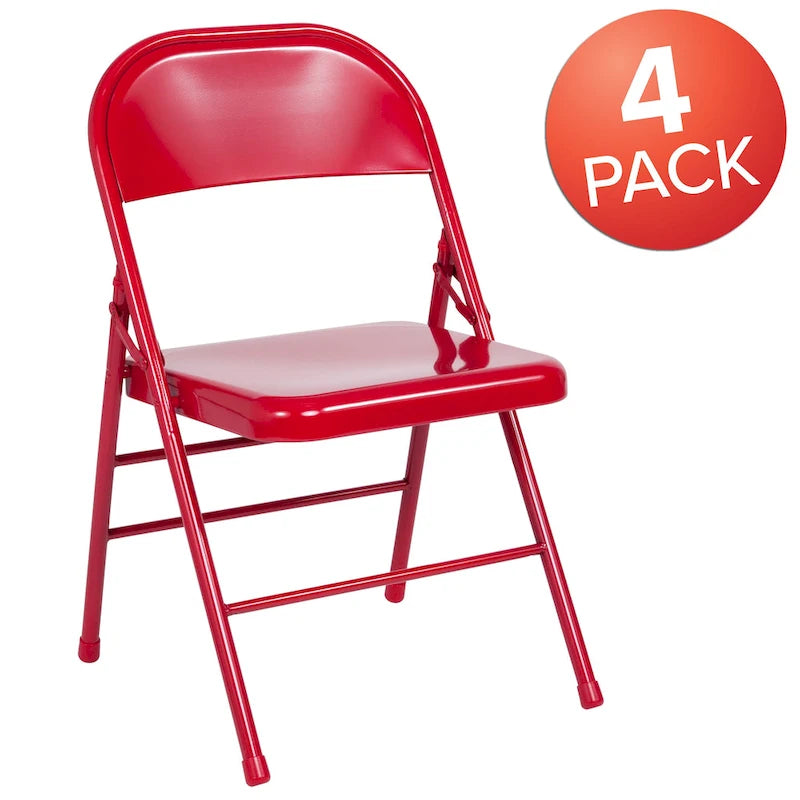 4-Pack Metal Folding Chair, Triple Braced & Double Hinged