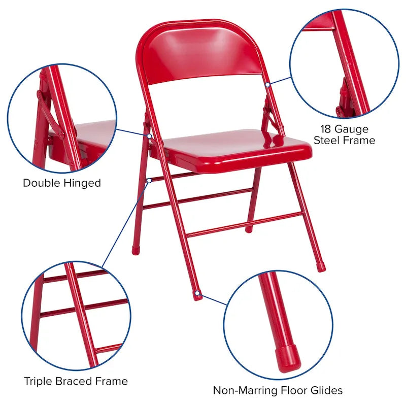 4-Pack Metal Folding Chair, Triple Braced & Double Hinged