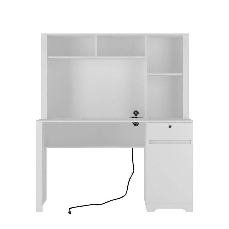 Home Office Desk with Bookshelf, Drawers, AC Outlets & USB Ports