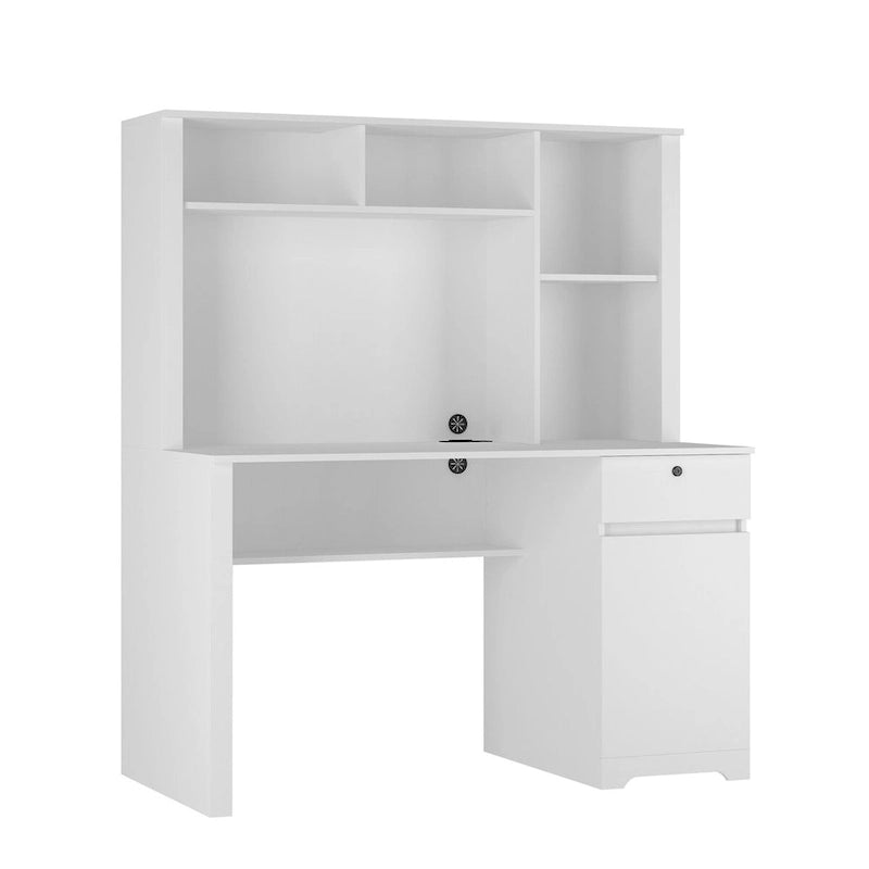 Home Office Desk with Bookshelf, Drawers, AC Outlets & USB Ports