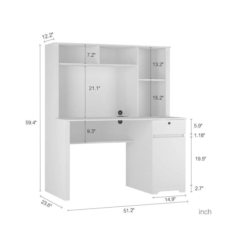 Home Office Desk with Bookshelf, Drawers, AC Outlets & USB Ports