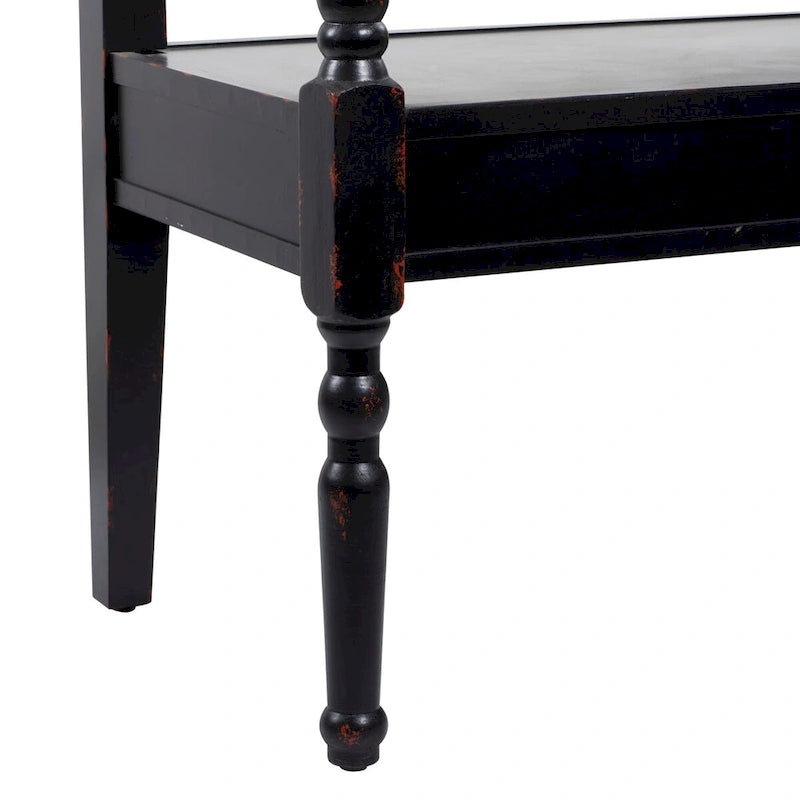 Wood Distressed Bench with Arched Design Back and Turned Legs - Black or White