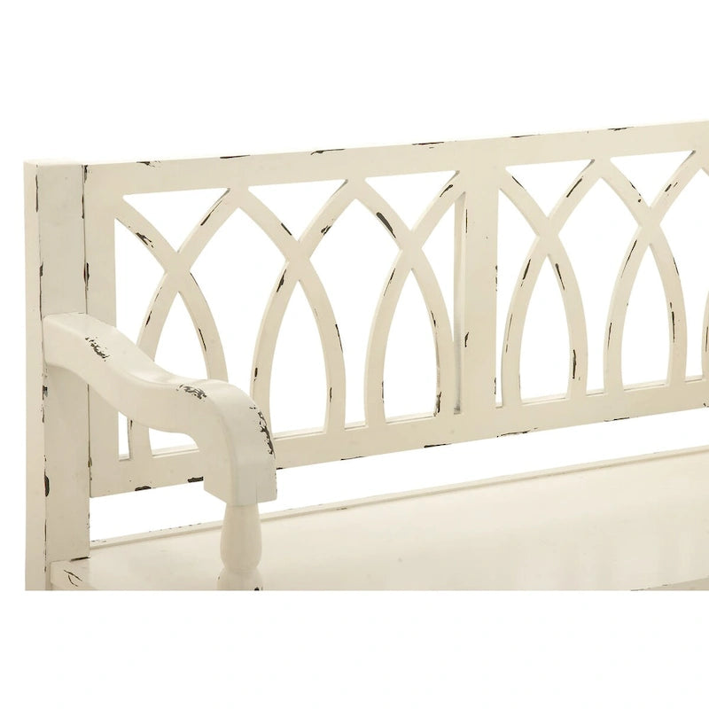 Wood Distressed Bench with Arched Design Back and Turned Legs - Black or White