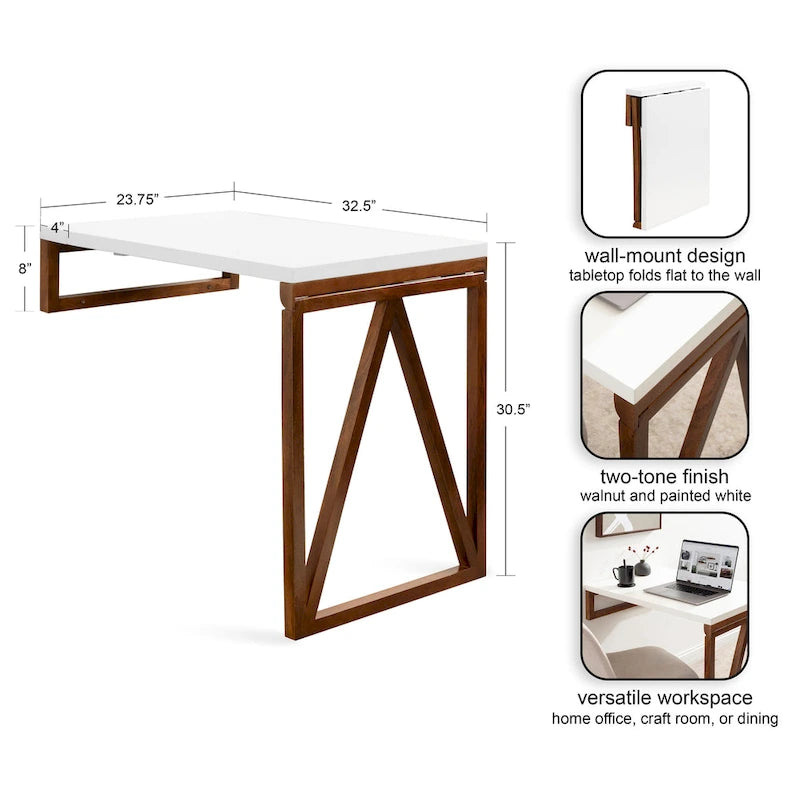 Wood Wall-Mounted Folding Table - 24x33x31