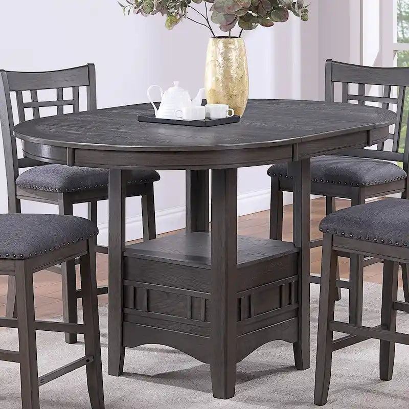 Round Wooden Dining Table with Storage Space in Gray