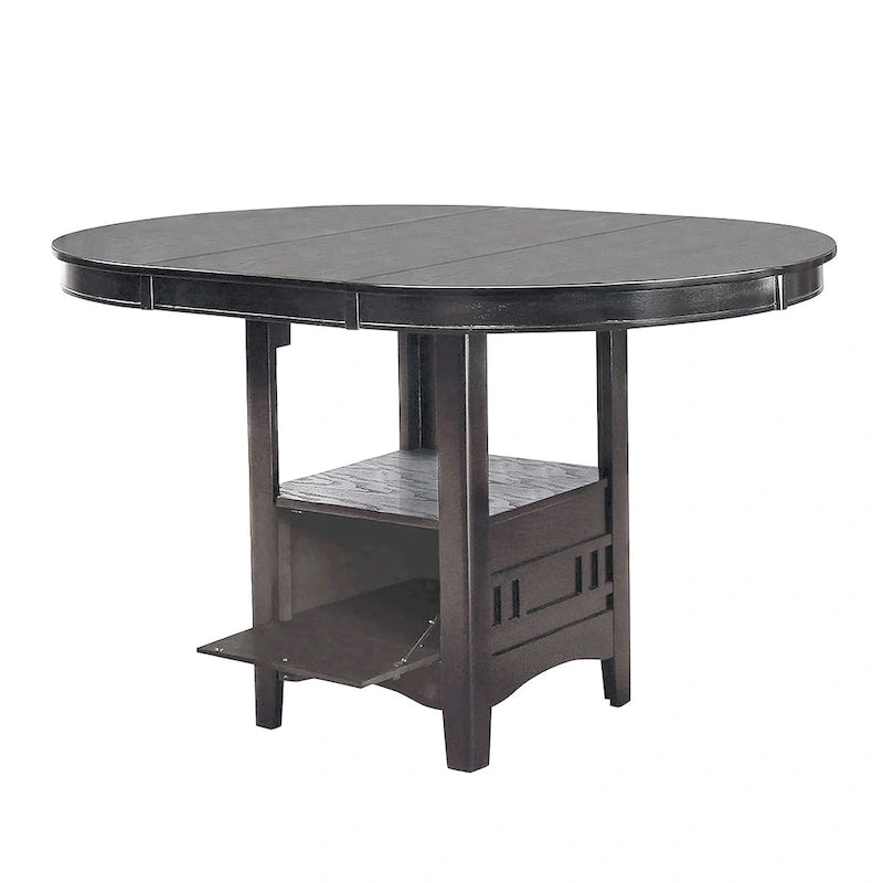 Round Wooden Dining Table with Storage Space in Gray