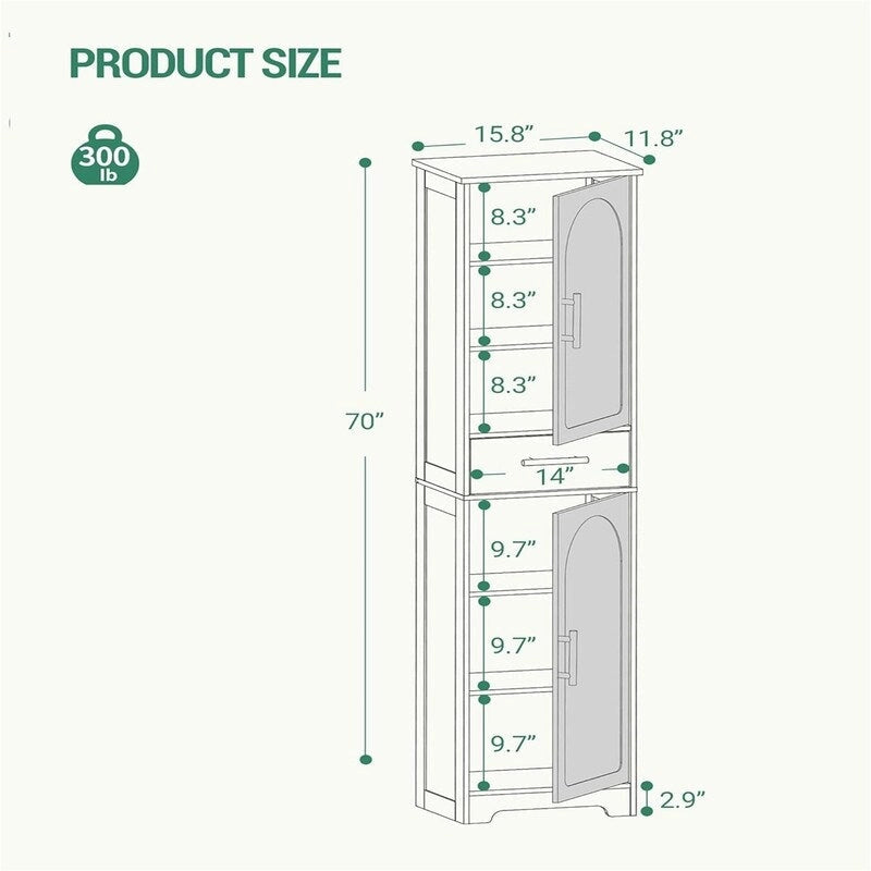 Tall Storage Cabinet Floor Bathroom Cabinet with 2 Doors - 11.81D x 15.75W x 66.93H