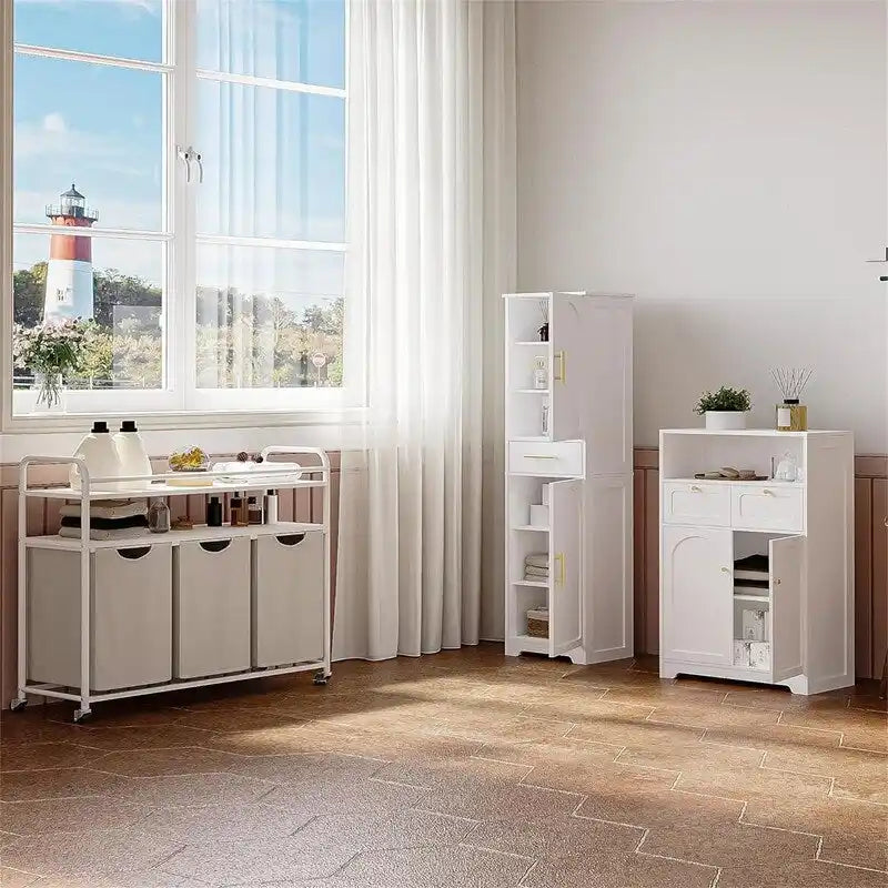 Tall Storage Cabinet Floor Bathroom Cabinet with 2 Doors - 11.81D x 15.75W x 66.93H