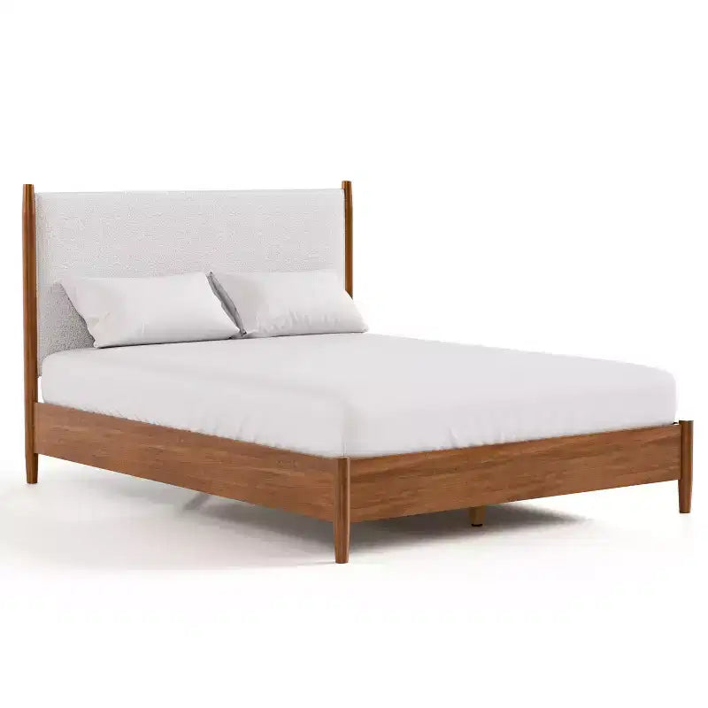 HOMES: Inside + Out Ensemble de chambre à coucher 3 pièces Riverstone Boucle Mid-Century Modern avec 2 tables de chevet Noyer