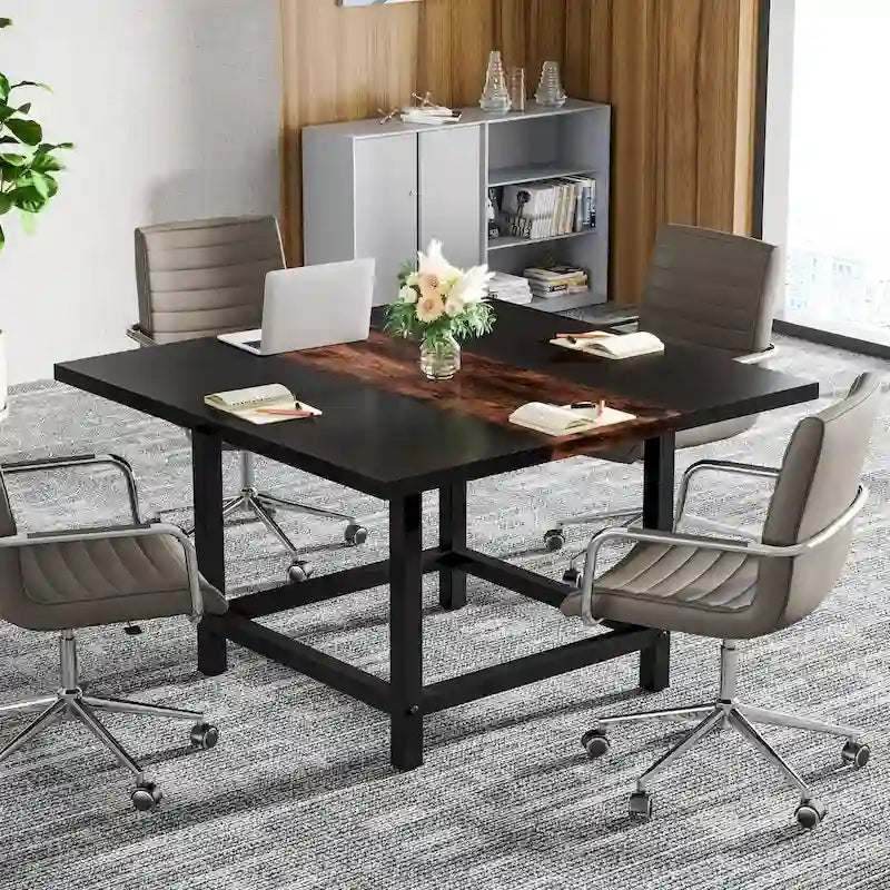 Square Conference Table for 4, 40-Inch Wood Desk for Home Office