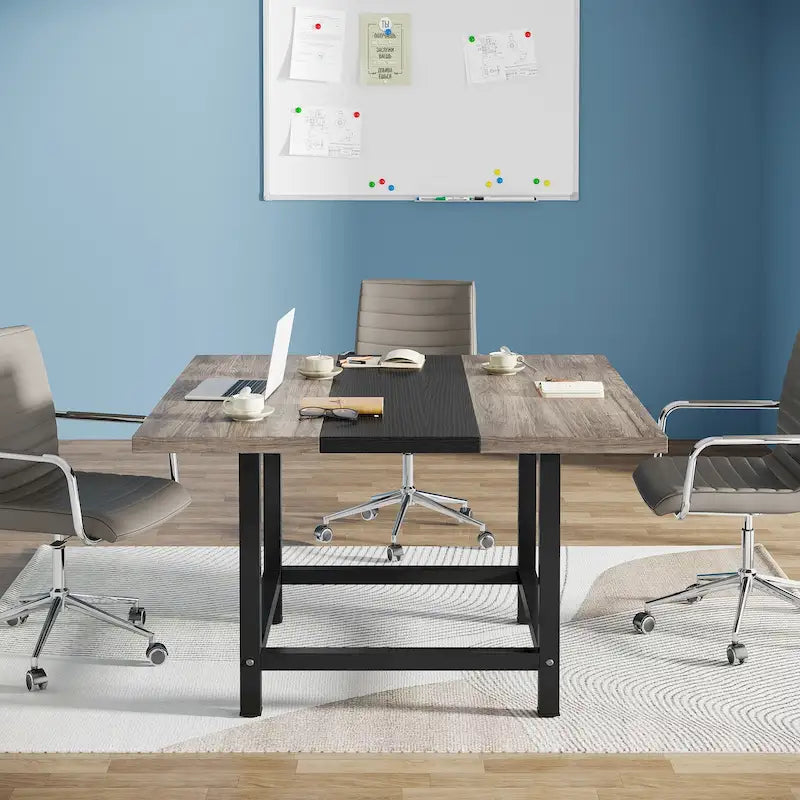Square Conference Table for 4, 40-Inch Wood Desk for Home Office