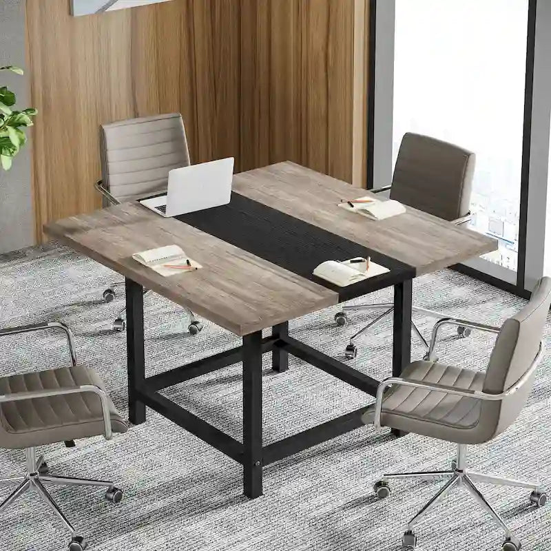 Square Conference Table for 4, 40-Inch Wood Desk for Home Office